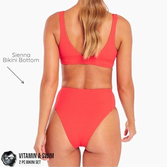 VITAMIN A SWIM BIKINI SET: CHERYL TOP + SIENNA HIGH WAIST BOTTOM IN MARISOL RED - Picture 11 of 15